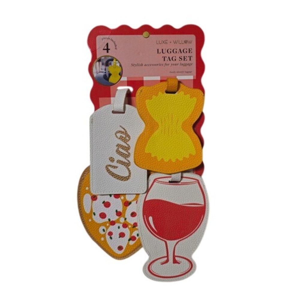 Luxe Willow Luggage Tag Set 4 Piece Wine Pizza Ciao Travel Bag ID Holder NWT